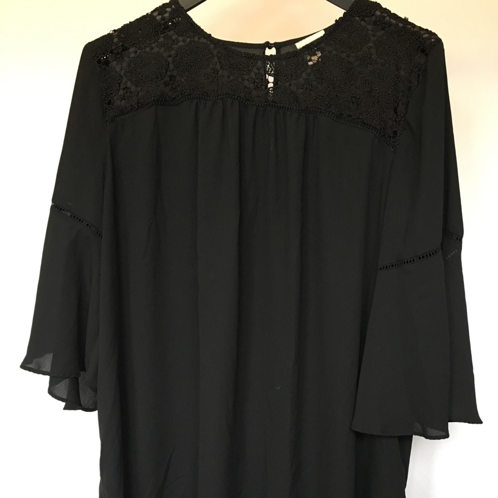 Black Sheer Bell Sleeve Blouse